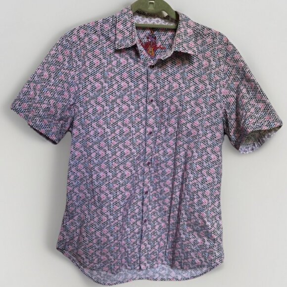 Robert Graham Men's Large Multicolored Geometric Short Sleeve Button Down - Picture 1 of 10